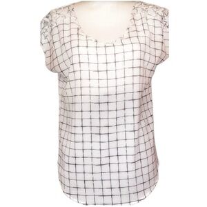 MINE Sleeveless Lightweight Blouse-Black/White-Windowpane Plaid Print SZ M